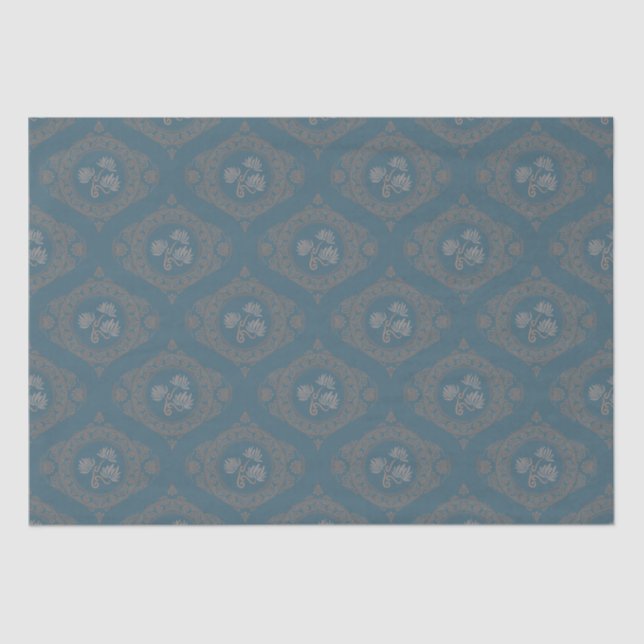 Papel De Seda Teal Tapeçaria Rococo Mandala Elegante Ogee Damask (Frente )