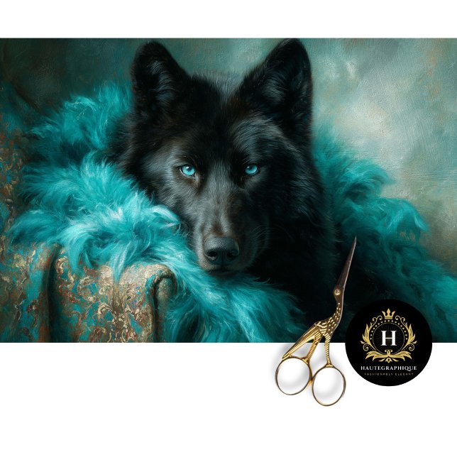 Papel De Seda Teal Velvet Black Wolf Portrait (Criador carregado)