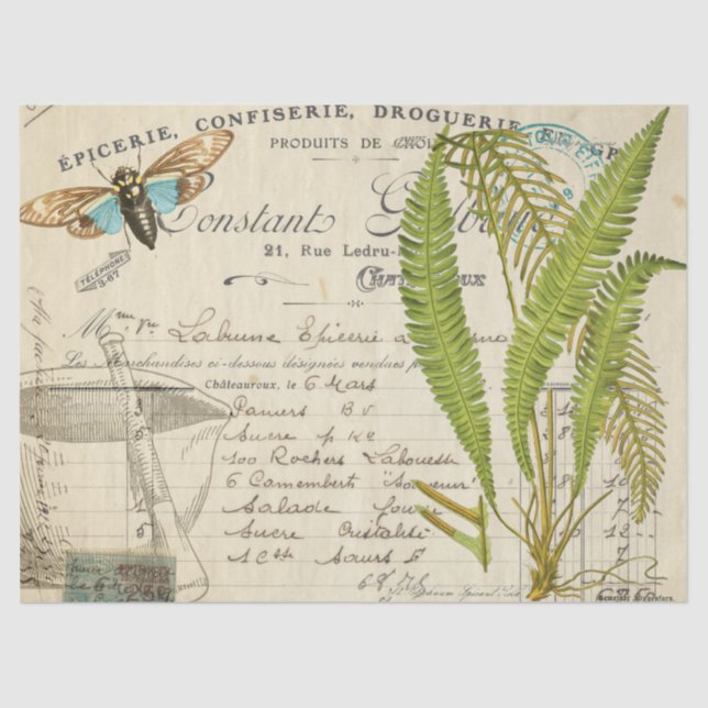 Papel De Seda Tecido azul de Decoupage do Apothecary da traça (Frente )