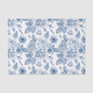 Papel De Seda Tecido azul Elegante, floral, branco, Vintage