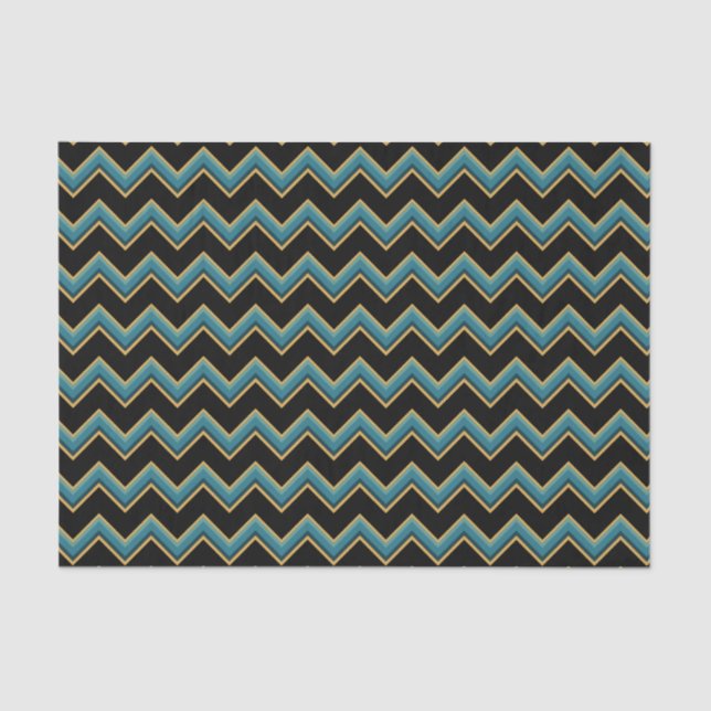 Papel De Seda Tecido Chevron Teal e Dourado (Frente )