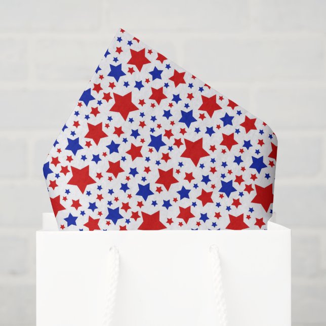 Papel De Seda Tecido com estrelas patrióticas vermelhas brancas  (Sacola de presentes)