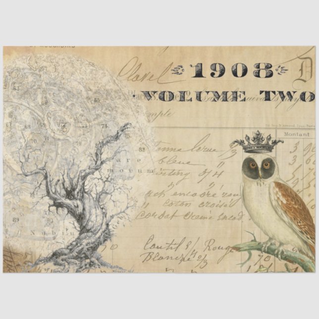 Papel De Seda Tecido de Decoupage da Árvore Lua (Frente )