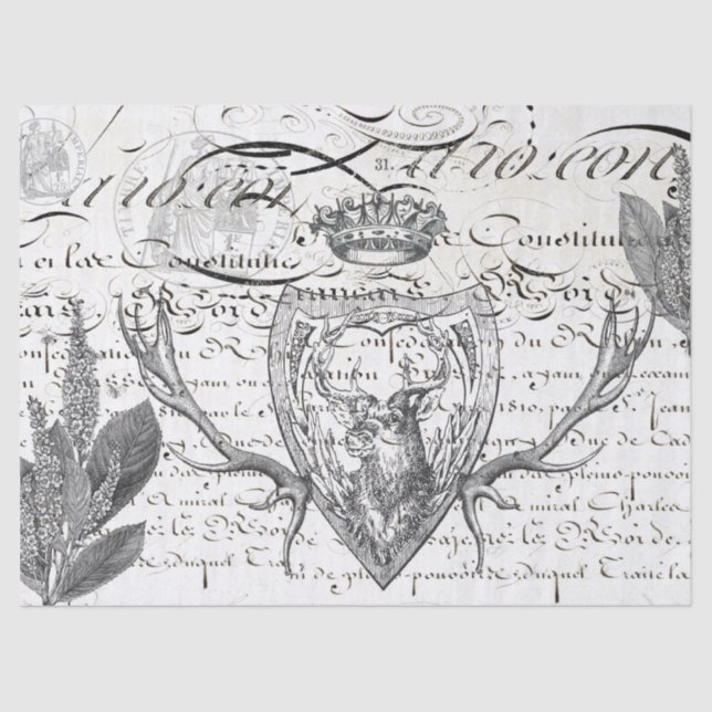 Papel De Seda Tecido de Decoupage das coisas efêmeras do veado (Frente )