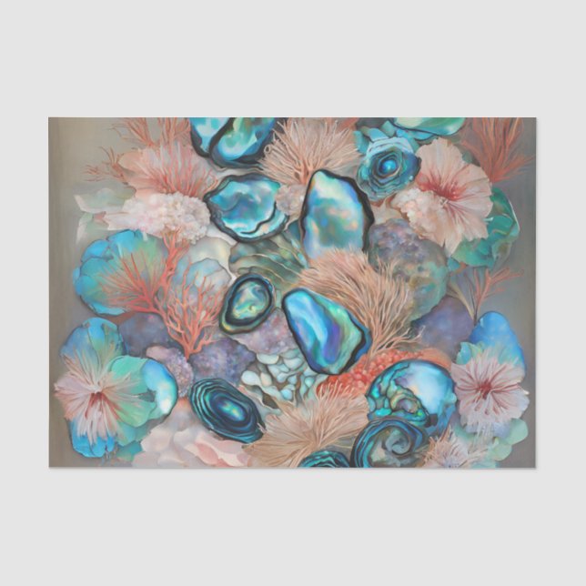 Papel De Seda Tecido de Decoupage de Abalone e Coral (Frente )