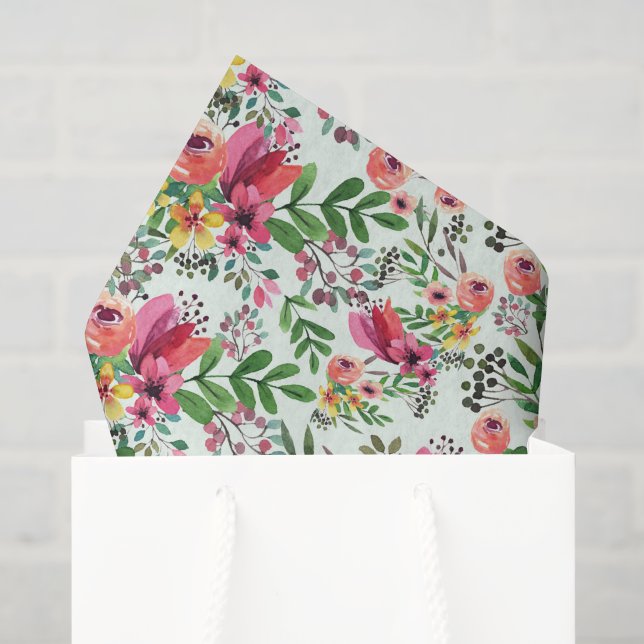 Papel De Seda Tecido de Decoupage Floral Rosa, Botânica Verde (Sacola de presentes)