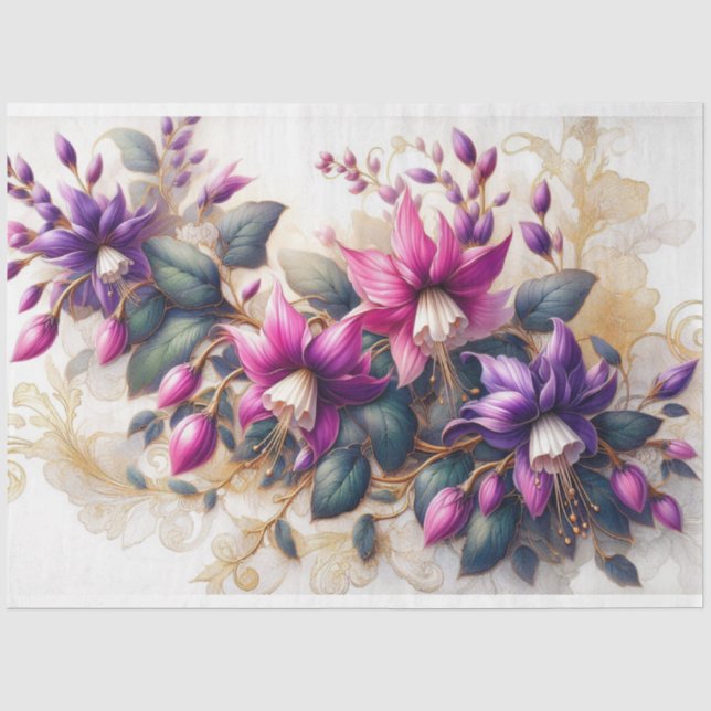 Papel De Seda Tecido de dissociação da Flora Fuchsia (Frente )