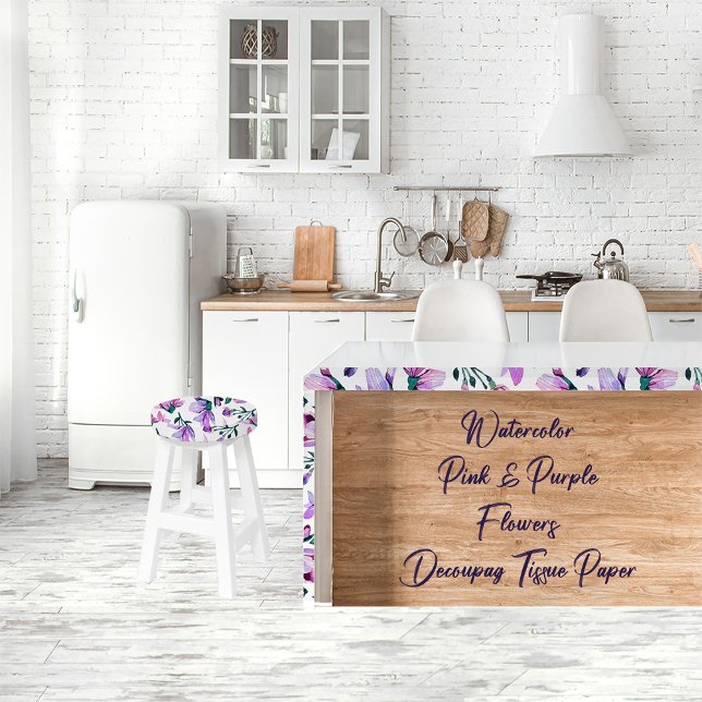 Papel De Seda Tecido de dissociação das flores roxas e rosa com  (Watercolor Floral Decoupage Tissue Paper)
