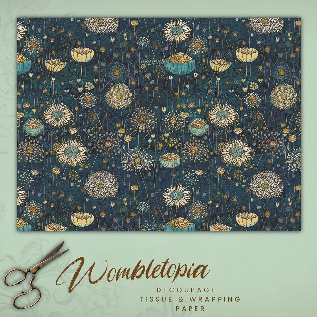 Papel De Seda Tecido de dissociação de flores azuis e Douradas (Criador carregado)