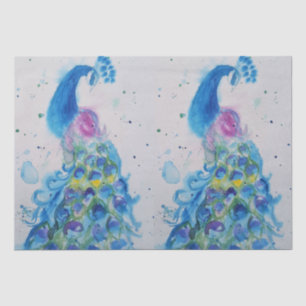Papel De Seda Tecido de pintura de cor aquosa azul-pavão