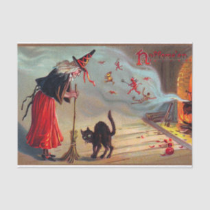 Papel De Seda Tecido do partido do gato preto da bruxa do Dia