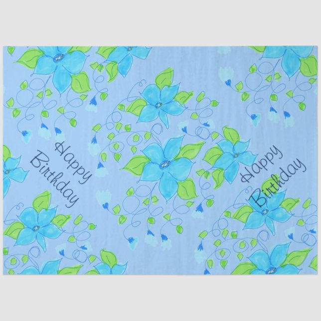 Papel De Seda Tecido Floral Azul bonito (Frente )