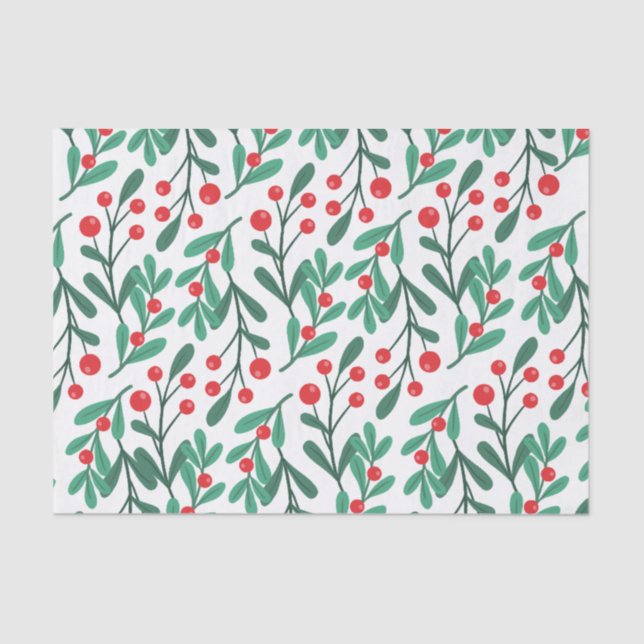 Papel De Seda Tecido Floral Clássico de Natal Verde e Vermelho (Frente )