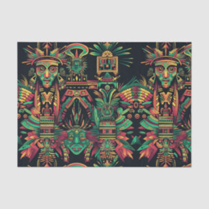 Papel De Seda Tecido Padrão "Ancestral Paradigma" Ciano Luxuoso