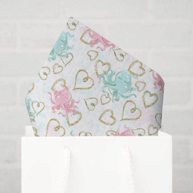 Papel De Seda Tecido padrão de polvos de amor de praia (Sacola de presentes)