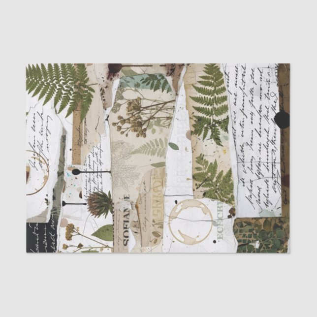 Papel De Seda Tecido para Colagem Artesanal: -Botânico (Frente )