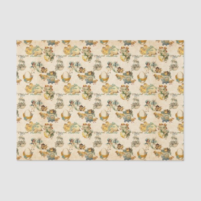 Papel De Seda Tecido partido misto de padrão de Páscoa de vinhet (Frente )