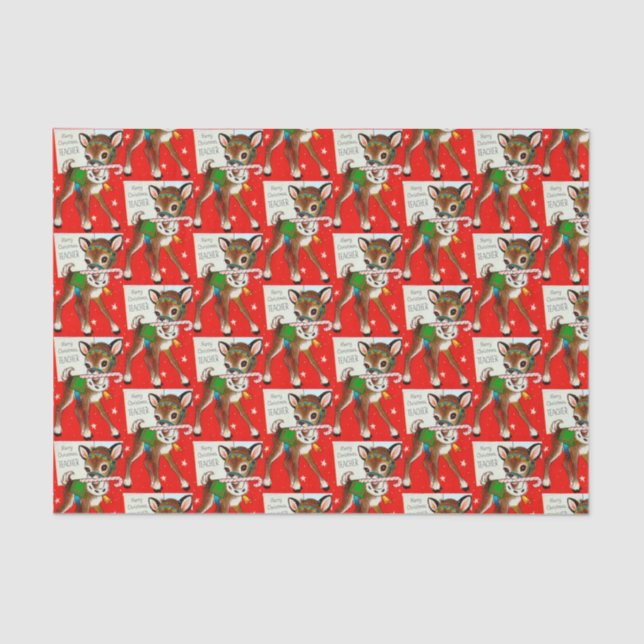 Papel De Seda Tecido retro do Natal da rena do professor do (Frente )