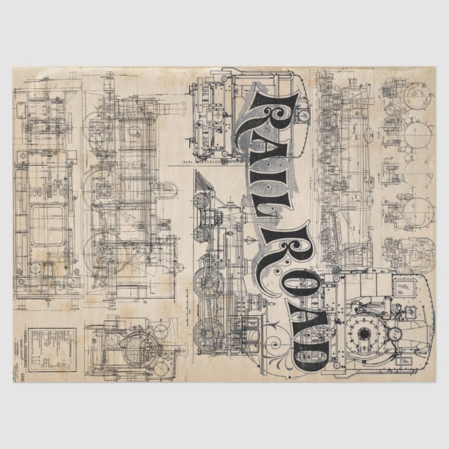 Papel De Seda Tecido técnico dos desenhos do trem (Frente )