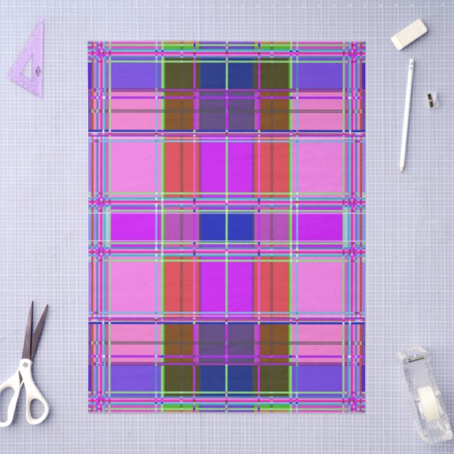 Papel De Seda Tecido xadrez rosa padrão de tecido madras (Arte )