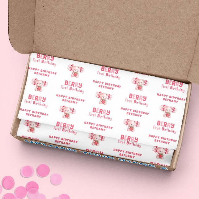 Papel De Seda Teddy Bear Berry Primeiro Aniversário Feliz (Criador carregado)