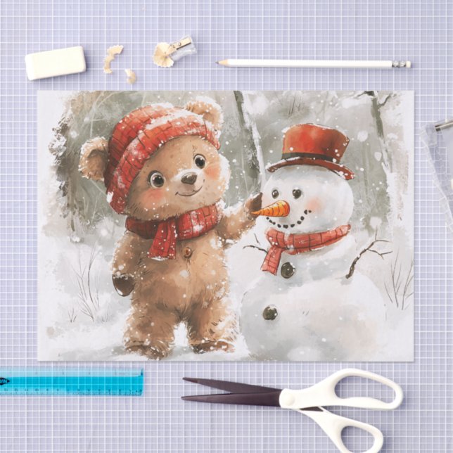 Papel De Seda Teddy Bear e Snowman (Arte )