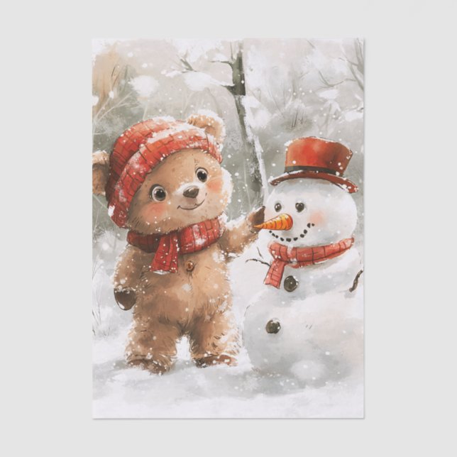 Papel De Seda Teddy Bear e Snowman (Frente )