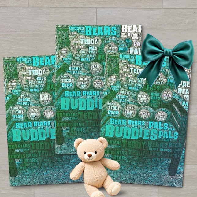 Papel De Seda Teddy Bear Melhores Amigos Integrados Cloud (multicolor green blue tissue paper word cloud teddy bear design)