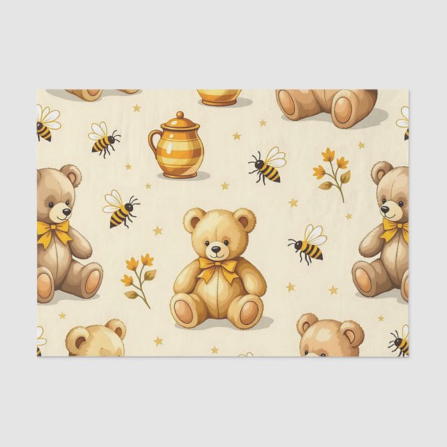Papel De Seda Teddy Bears Honey Bees Nursery Pattern (Frente )
