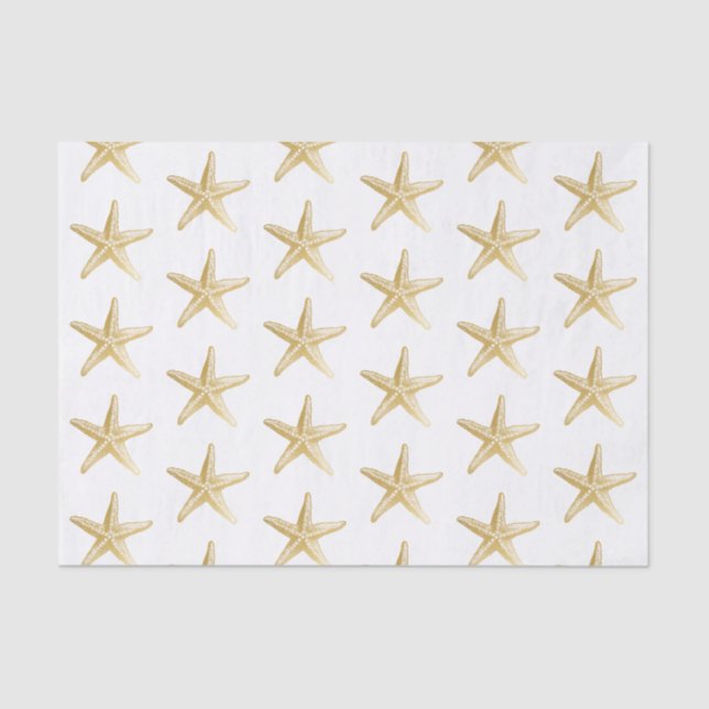 Papel De Seda Tema Costeiro da Praia de Starfish Dourado (Frente )