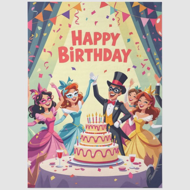 Papel De Seda Tema de aniversário mascarado fofo (Frente )