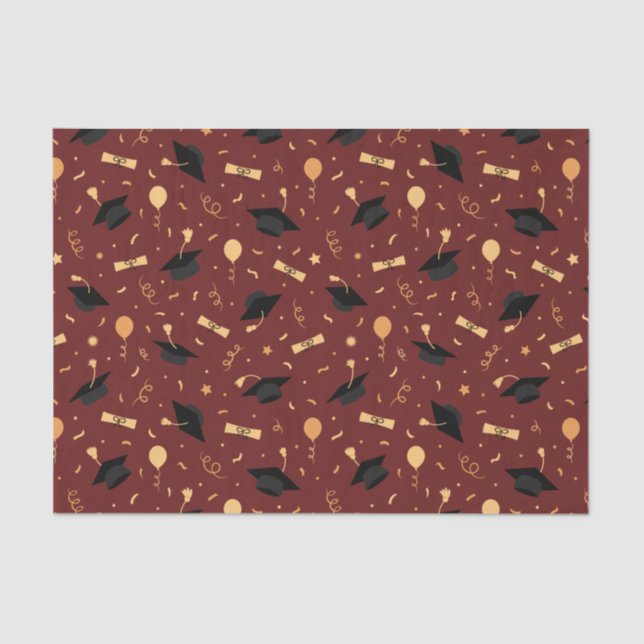Papel De Seda Tema de Graduação Escolar Elegante Borgonha  (Frente )
