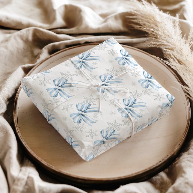 Papel De Seda Tema de inverno com floco de neve Arco azul (Blue Bow Silver Snowflake Winter Theme Tissue Paper
The #holidaywrappingpaper
#wintrethemewrapping
)