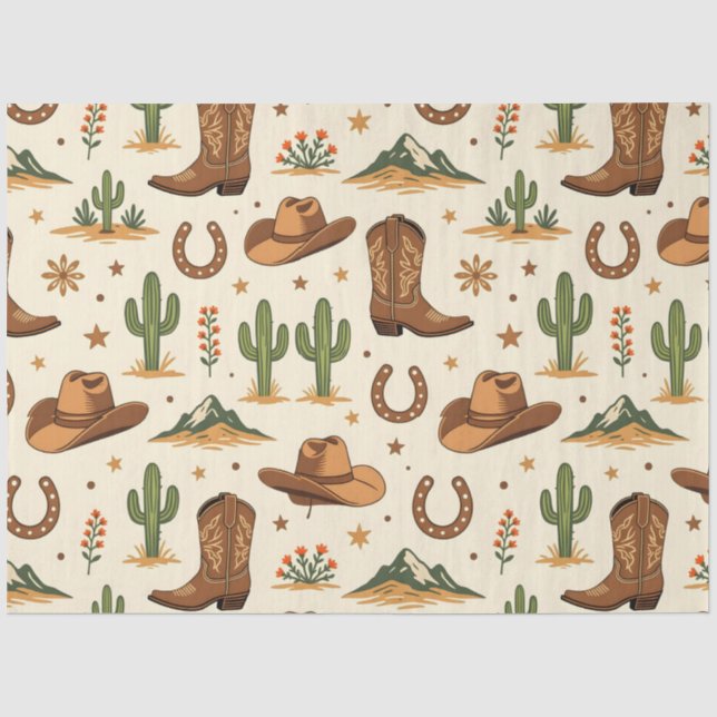 Papel De Seda Tema de país ocidental com cacto (Frente )