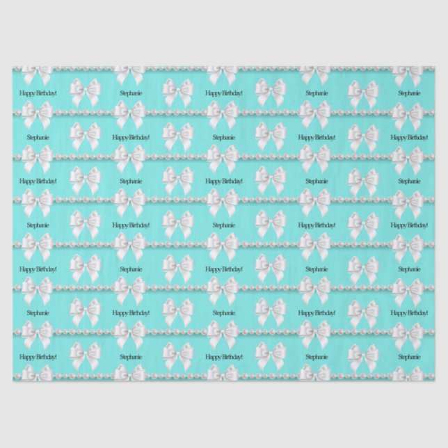 Papel De Seda Tema Glam Aqua Blue Tiffany Bougie Feliz Aniversár (Frente )