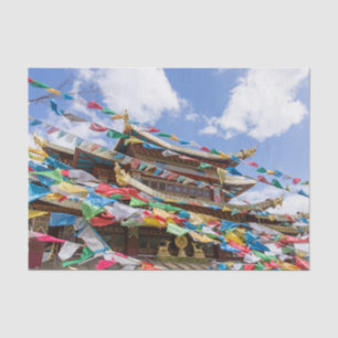 Papel De Seda Templo Tibetano com bandeiras de oração - Yunnan
