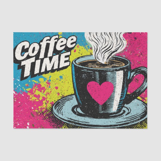 Papel De Seda "Tempo do Café", Pop, vibrante, Design de Mug (Frente )