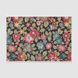 Papel De Seda Tendência Colorida Boho Floral-Preto Fundo