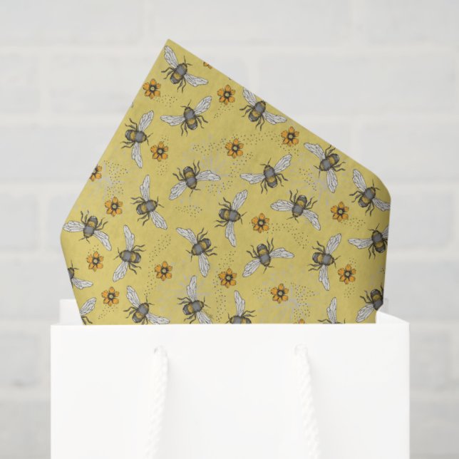 Papel De Seda Tendy Yellow Buzzing Primavera e Summer Honeybee (Sacola de presentes)