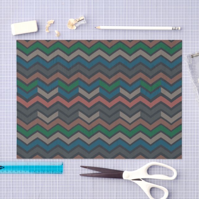 Papel De Seda Terra Escura Florestas Zigzag Chevron  (Arte )