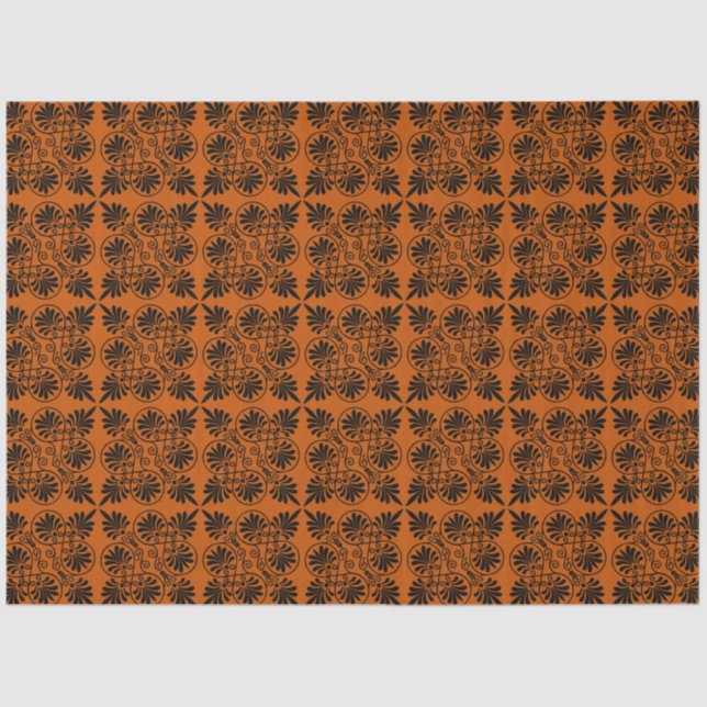 Papel De Seda Terracotta Black Ancient Grego Meander Patterno (Frente )