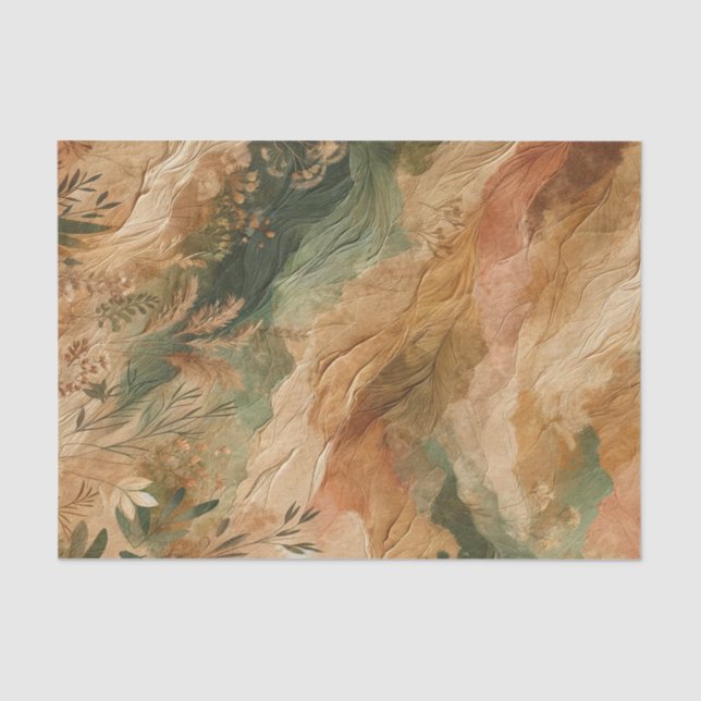 Papel De Seda Terracotta Peach Flores Pressionadas Boho (Frente )