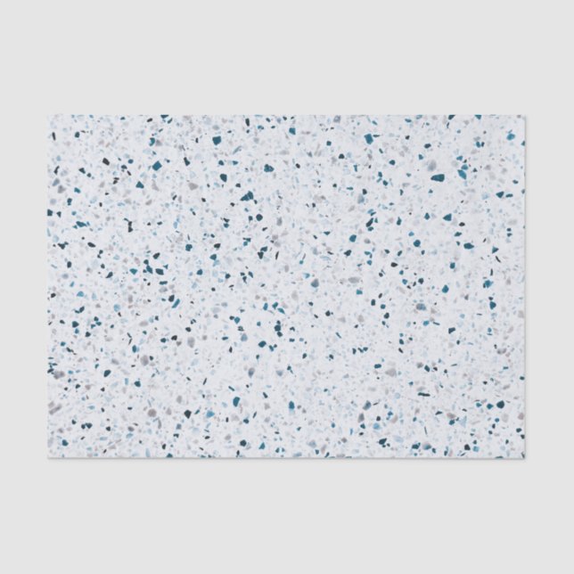 Papel De Seda Terrazzo Elegante Teal Blue Verde Cinza Retro (Frente )