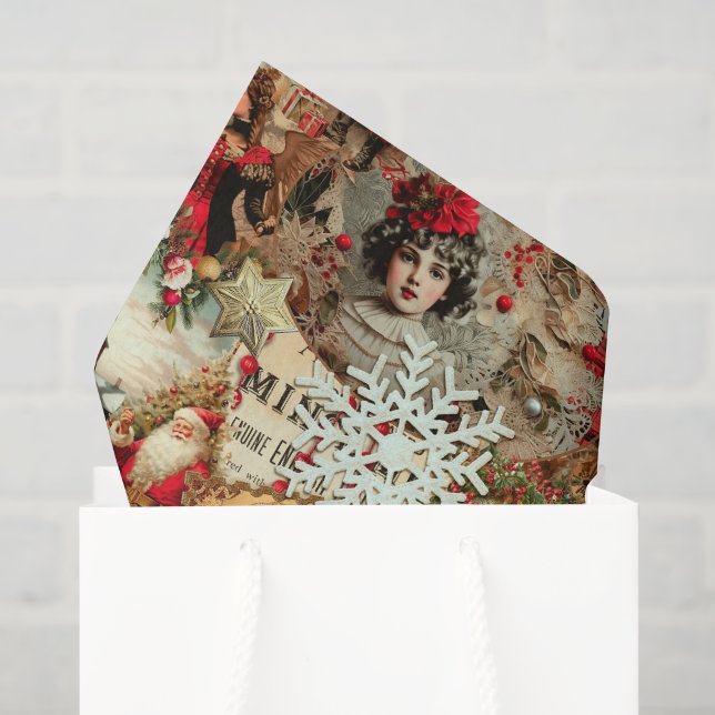 Papel De Seda Tesouros Vitorianos de Natal em Colagem (Sacola de presentes)