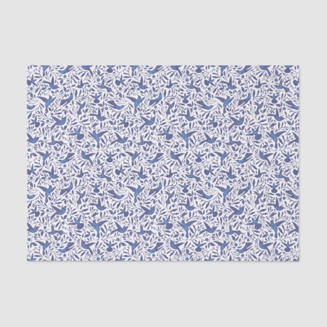 Papel De Seda Teste padrão azul bonito dos pássaros (Frente )