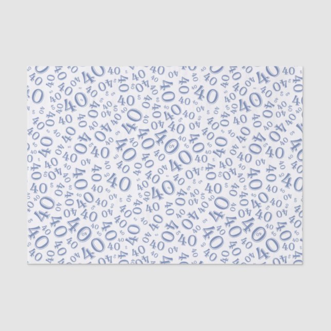 Papel De Seda Teste padrão azul e branco do aniversário de 40 (Frente )