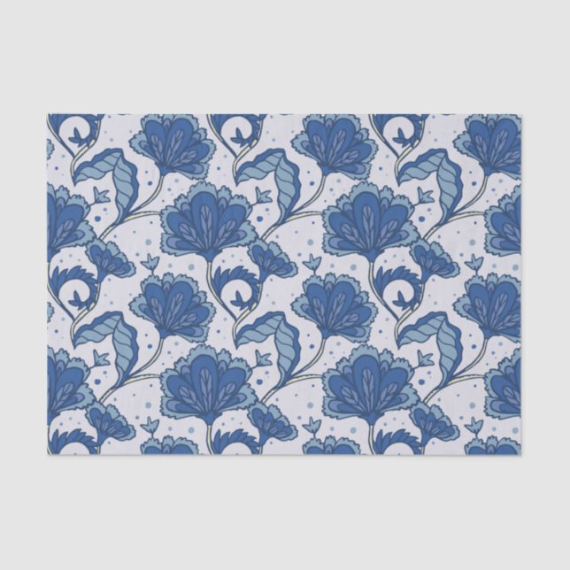 Papel De Seda Teste padrão azul elegante moderno do batik (Frente )