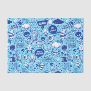 Papel De Seda Teste padrão azul legal dos personagens de desenh