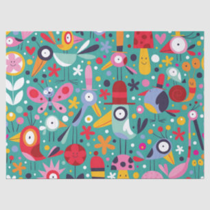 Papel De Seda Teste padrão colorido do pássaro do divertimento