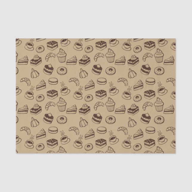 Papel De Seda Teste padrão com bolos, sobremesas e padaria (Frente )